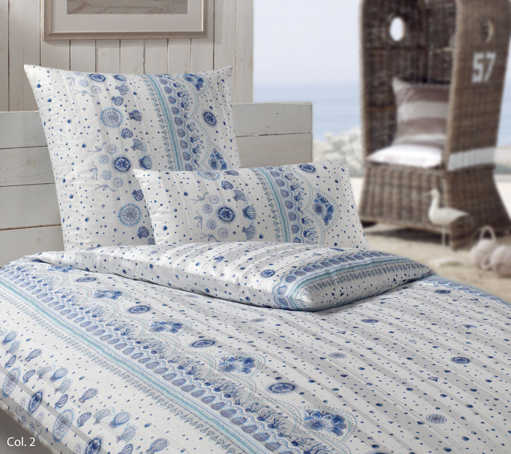 Elegante Satin-Bettw&auml;sche Mare (2984) Kissenb.40x80cm navy-blau