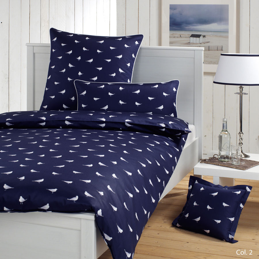 Elegante Maco-Satin-Bettw&auml;sche Haven (2985) Kissenb.40x80cm navy-blau
