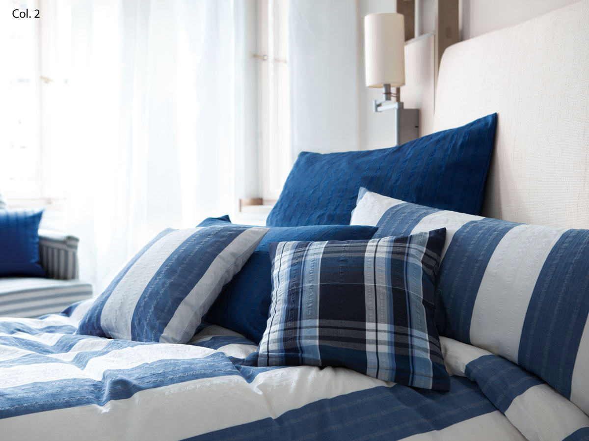 Elegante Seersucker-Bettw&auml;sche Brighton (7014)  Kissenb.40x40cm kobalt-blau