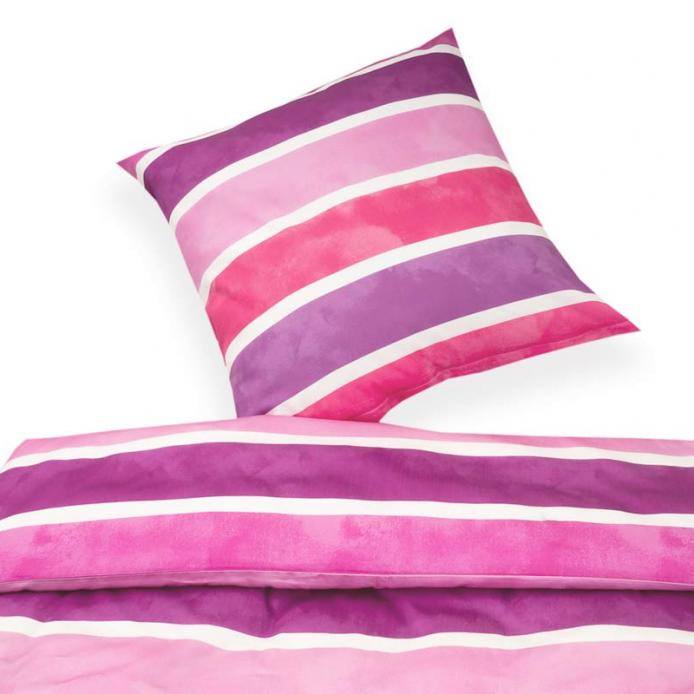 Covered Maco-Satin-Bettwäsche Rainbow Stripe (760) - pink