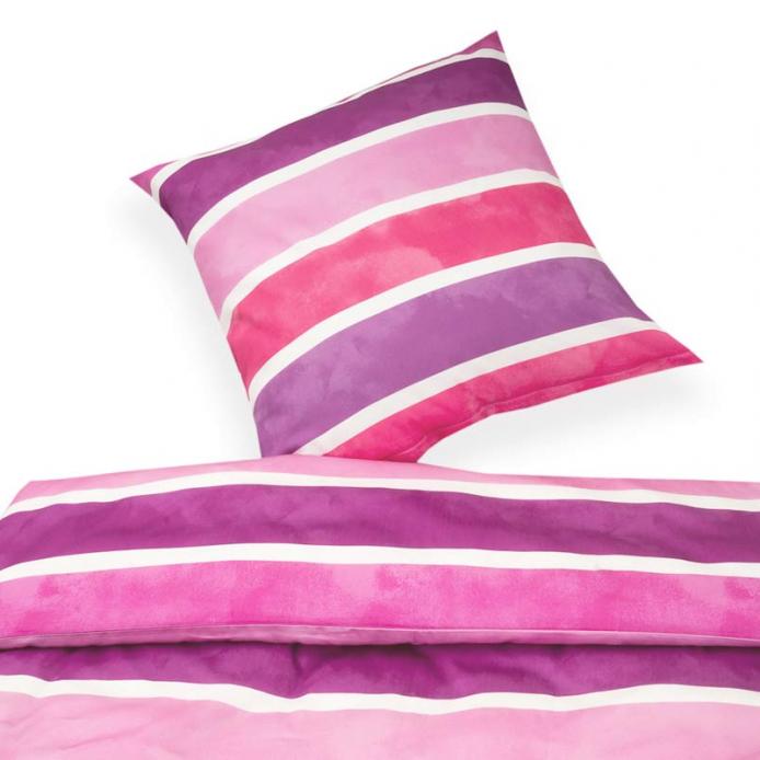 Covered Maco-Satin-Bettwäsche Rainbow Stripe (760) - pink